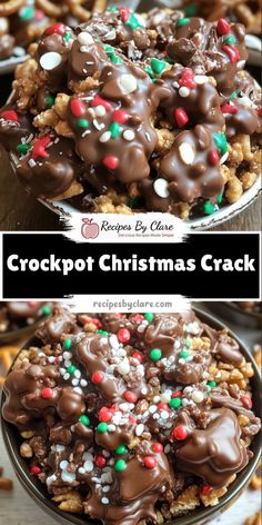 This easy Crockpot Christmas Crack is the ultimate sweet and salty treat made in a slow cooker! With peanuts, pretzels, Rice Chex, and a mix of chocolates, it's perfect for holiday parties or gifting. Add festive sprinkles for a seasonal touch!  Ingredients:  1 lb salted dry-roasted peanuts 🥜 2 cups mini pretzels 🥨 12 oz semi-sweet chocolate chips 🍫 2 x 24 oz packages white almond bark 🍬  Sweet, crunchy, and perfectly balanced with salty notes—this holiday candy is a festive favorite that’s both easy and delicious! Crockpot Party Mix Recipes, Homemade Desserts For Gifts, White Chocolate Pretzel Bark Christmas Candy, Christmas Trash Mix Recipes Chex Cereal, Crockpot Candy With Pretzels, Festive Chocolate Bark, Christmas Graham Cracker Treats, White Chocolate Pretzel Clusters