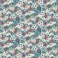 an image of a flowery pattern on a white background with red, blue and green flowers