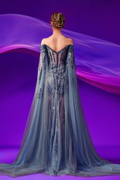 Description Grey A-line, Long dress Cape shape, Long Sleeves Off shoulder Tulle, Embroidery, Beading Dry Clean Evening Dress Made in Lebanon GA 6618 Starfall Ball Gown, Starfall Dress, Acotar Fashion, Starfall Ball, Fae Dress, Fantasy Ball, Elven Dress, Embroidery Beading, Dress Cape