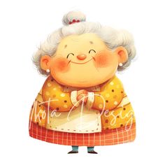 an old lady with white hair and orange dress