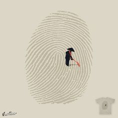 a person with an umbrella standing in front of a fingerprint