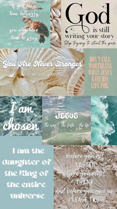 a collage of different types of words on the same page, including an ocean theme and