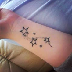 a woman's wrist tattoo with stars on it