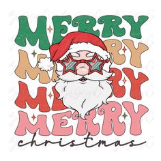 a santa claus with sunglasses and merry lettering