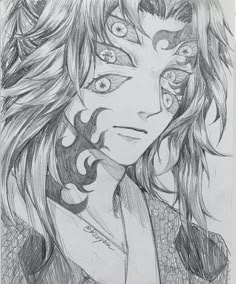 a pencil drawing of a girl with long hair and piercings on her face is looking at the camera