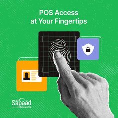 a hand touching a fingerprint on a screen with the text pos access at your fingertips