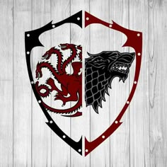 the game of thrones logo on a wooden wall with red and black accents,