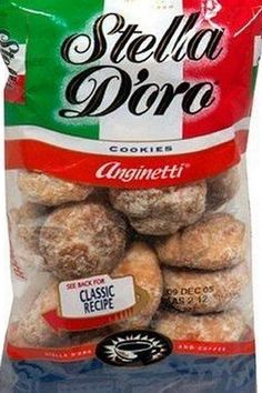 a bag of italian doughnuts sitting on top of a table