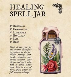 Learning Witchcraft, Healing Spell Jar, Sleepover Stuff, Healing Spell, Wicca Recipes, Spell Bottles, Witch Things, Jar Spells, Witch Rituals