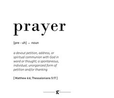 the word prayer is written in black and white