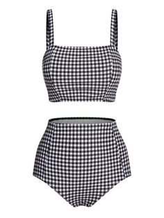 White&Black 1940s Plaid Suspenders Swimsuit – Retro Stage - Chic Vintage Dresses and Accessories Retro Stage, Fringe Flapper Dress, Vintage Bathing Suits, Retro Swimsuit, Swimsuit Sale, Standard Dress, Vintage Swimwear, Karate Kid, Cute Swimsuits