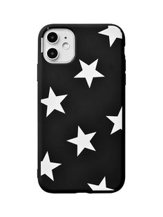 an iphone case with white stars on black