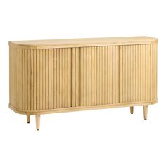 the sideboard is made out of wood and has two doors on each side, one door