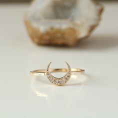 14k/18k Gold Ring, Studded Ring, Dainty Wedding Ring, Diamond Crescent Engagement Ring, Gemstone Baguette Ring For Her, Rectangle Ring, 14k Gold Ring, Band Ring Product info: 14k solid gold ★Details ★ SKU Code :2135 ★Purity : Solid 14k Gold ( Also available in 9k & 18k Solid Gold) ★Metal : Yellow Gold ( Also available in Rose Gold & White Gold) ★Gemstone : 100 % Genuine Diamond ( Also available in Other Gemstone) ★Stone Shape : Round ( Also available in Other Shape) ★Stone Weight : 0.045 Ct Appr Gold Jewelry With Halo Setting For Promise, Gold Halo Setting Jewelry For Promise, Wedding Jewelry In Yellow Gold With Diamond Accents, White Diamond Wedding Rings Stamped 14k, Gold Stackable Rings With Halo Setting Fine Jewelry, 14k Gold Diamond White Wedding Ring, Heirloom 14k Gold Diamond Ring For Gift, Wedding Diamond White Diamond Ring In 14k Gold, Heirloom Diamond Ring With Accents As Gift