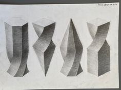 three pencil drawings of different shapes and sizes