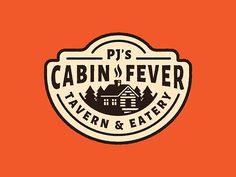 the logo for cabin fever tavern and eatery, which is located on an orange background