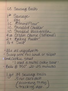 a handwritten recipe list on lined paper