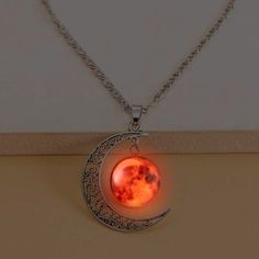 Red Moon Charm Necklace Glow In The Dark Bundle 2 Or More And Save 30% . Send Me A Message If You Want To Bundle More Products. :) Colares Dark, Collares Dark, Magic Pendant, Dark Necklace, Bff Jewelry, Glowing Necklace, Pretty Jewelry Necklaces, Diy Valentines Crafts, Magical Jewelry