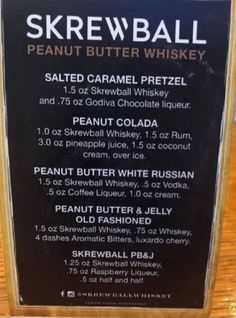 the menu for skrewball peanut butter whiskey