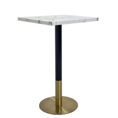 a white marble and gold metal table with a round base on an isolated background,