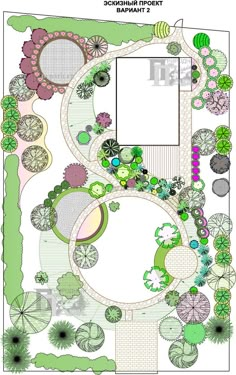 a garden plan with lots of different plants and flowers on it, including trees, bushes,