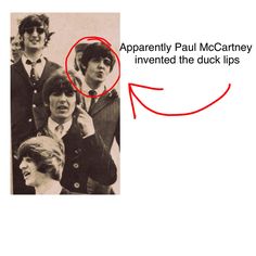 an old photo with the caption apparently paul mccartney involved in the duck lips