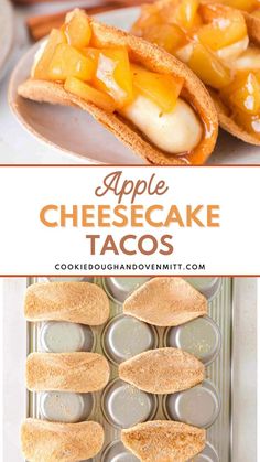 apple cheesecake tacos in muffin tins on a plate