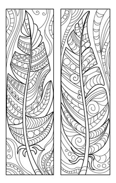 two coloring pages with feathers on them