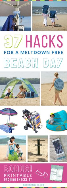 an advertisement for the beach day with images of people and umbrellas on the beach