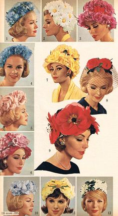 The 60s and 70s were known for the fabulous hats we used to wear! - Starts at 60 Floral Hat, Fall Hats, Flower Hats, Vintage Hair, 1960s Fashion