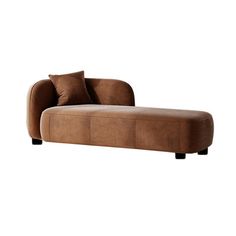 a brown leather chaise lounger with two pillows on the back and one arm