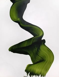 an abstract painting with green and black swirls