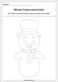 a snowman trace and color worksheet