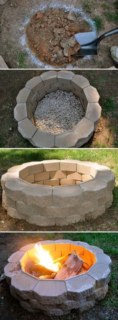 an outdoor fire pit made out of bricks