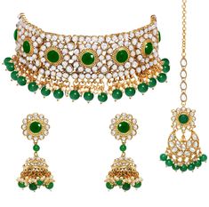 PRICES MAY VARY. Product Dimension :Necklace Length - 7 inch x Width - 2.1 inch, Earrings Height - 2.9 inch x Width - 1 inch, Maang Tikka Length - 7.6 inch x Width - 2 inch, Weight - 162.11 gms Occasion: Take your style up a notch with this handcrafted piece of jewellery; Enamelled and embellished with rhinestone, crystal, faux pearl, it is perfect for a traditional yet contemporary look Outfits: Ideal for any ethnic outfits like sarees, lehengas, gowns, bridal wear or for parties, festivals, da Earrings Indian Traditional, Kundan Jewellery Set, Heritage Jewellery, Earrings Indian, Bollywood Jewelry, Pearl Jewelry Sets, Silver Jewelry Earrings, Promise Rings For Her, Women's Jewelry Sets