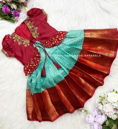 Kids Pattu Langa Designs Latest, Langa Jacket For Kids Pattu, Baby Girl Pattu Langa Designs, Baby Long Frock, Boys Dresses, Pattu Lehenga