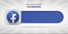 the facebook logo is displayed on a blue and white button that says, label 3d rendering facebook