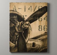 a drawing of an old airplane with the pilot in it's cockpit looking at the clock