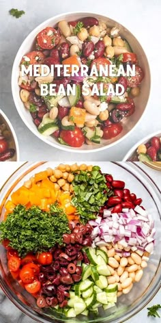 a salad with beans, tomatoes, cucumbers, and other vegetables in it