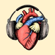 a heart wearing headphones and listening to music