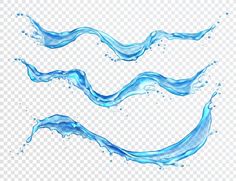 two blue water splashes on a white background, one is flowing and the other is falling