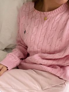 Pink sweater brandy Melville Ralph Lauren vibes comfy lounge wear gold jewelry Ralph Lauren Pink Sweater, Pink Sweater Outfit, Sweater Outfit, Pink Sweater, A Woman, Ralph Lauren, Pants, Pink, Gold