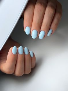 Sky Blue Chrome Nails, Light Blue Almond Nails, Pale Blue Nails, Matte Blue Nails, Short Blue Nails, Periwinkle Nails, Light Colored Nails, Gucci Nails, Baby Blue Nails