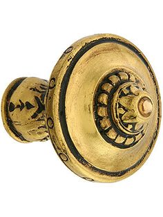 an antique brass door knob with ornate designs