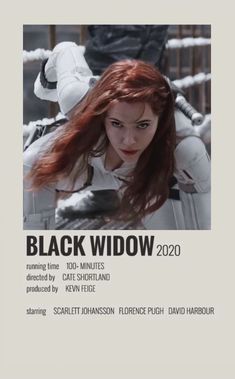 the poster for black widow is shown in white