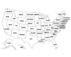 the united states labeled in black and white