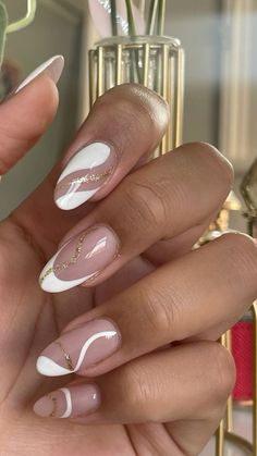 french manicure nails, white tip with golden lines ✨ #frenchnails #naildesign #goldennails #fyp Nails With White Lines Design, French Tip With Gold Accent, White French Tip Nails With Gold, French Tip With Gold Design, Nails With Gold Lines, Gold French Tip Nails, Nails White Tip, Gold French Tips, Gold French Tip