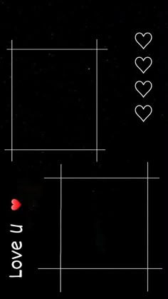 a black background with white lines and red hearts on the left side of the screen