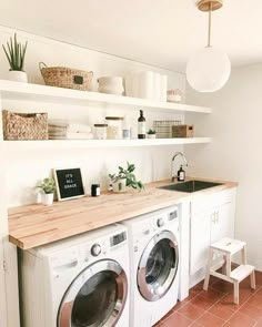 the laundry room is clean and ready to be used by someone who likes it on their phone