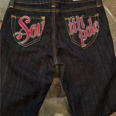 Vintage Southpole Embroidered Denim Jeans In Like New/ Unused Condition South Pole Jeans, Senior Ideas, Southpole Jeans, Clothing Wishlist, Retro Jeans, Embroidered Denim, Embroidered Jeans, South Pole, Dark Wash Jeans